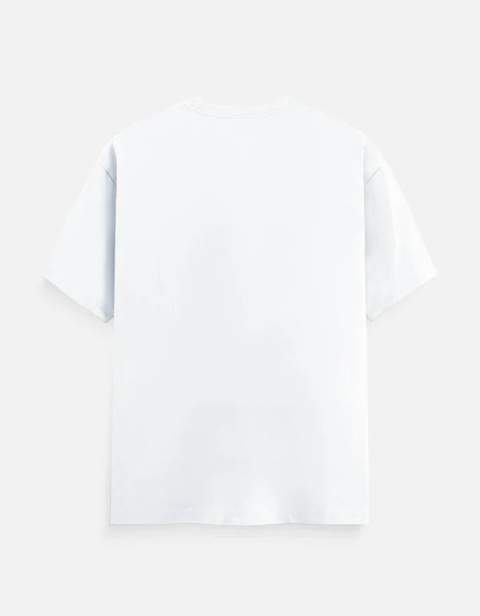 Plain white oversized streetwear t-shirt, back view, minimalist design for everyday comfort and style