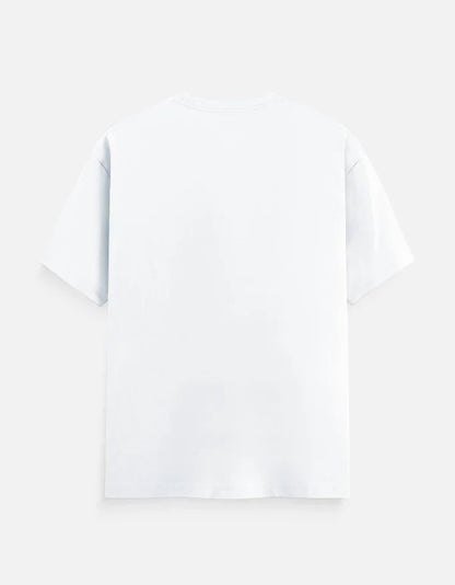 Plain white oversized streetwear t-shirt, back view, minimalist design for everyday comfort and style