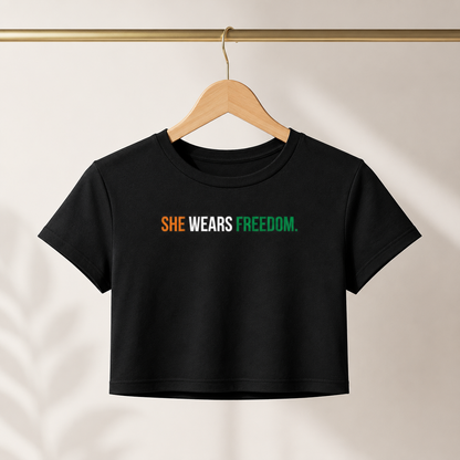 She Wears Freedom Baby Tee | Patriotic Independence Day Tee