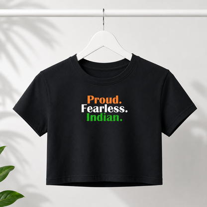 Proud. Fearless. Indian. Baby Tee | Patriotic Graphic Tee