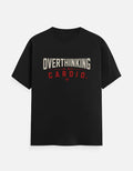 Black streetwear tee with bold 'Overthinking Is My Cardio' graphic print, perfect for gamers and creatives