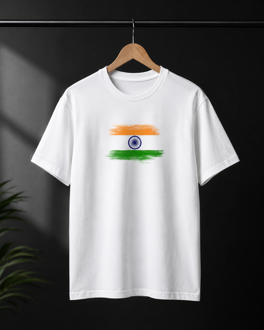 Indian Flag Brush Stroke T-Shirt – Minimal Patriot Edition