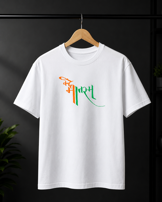 Vande Mataram Tricolor Calligraphy T-Shirt