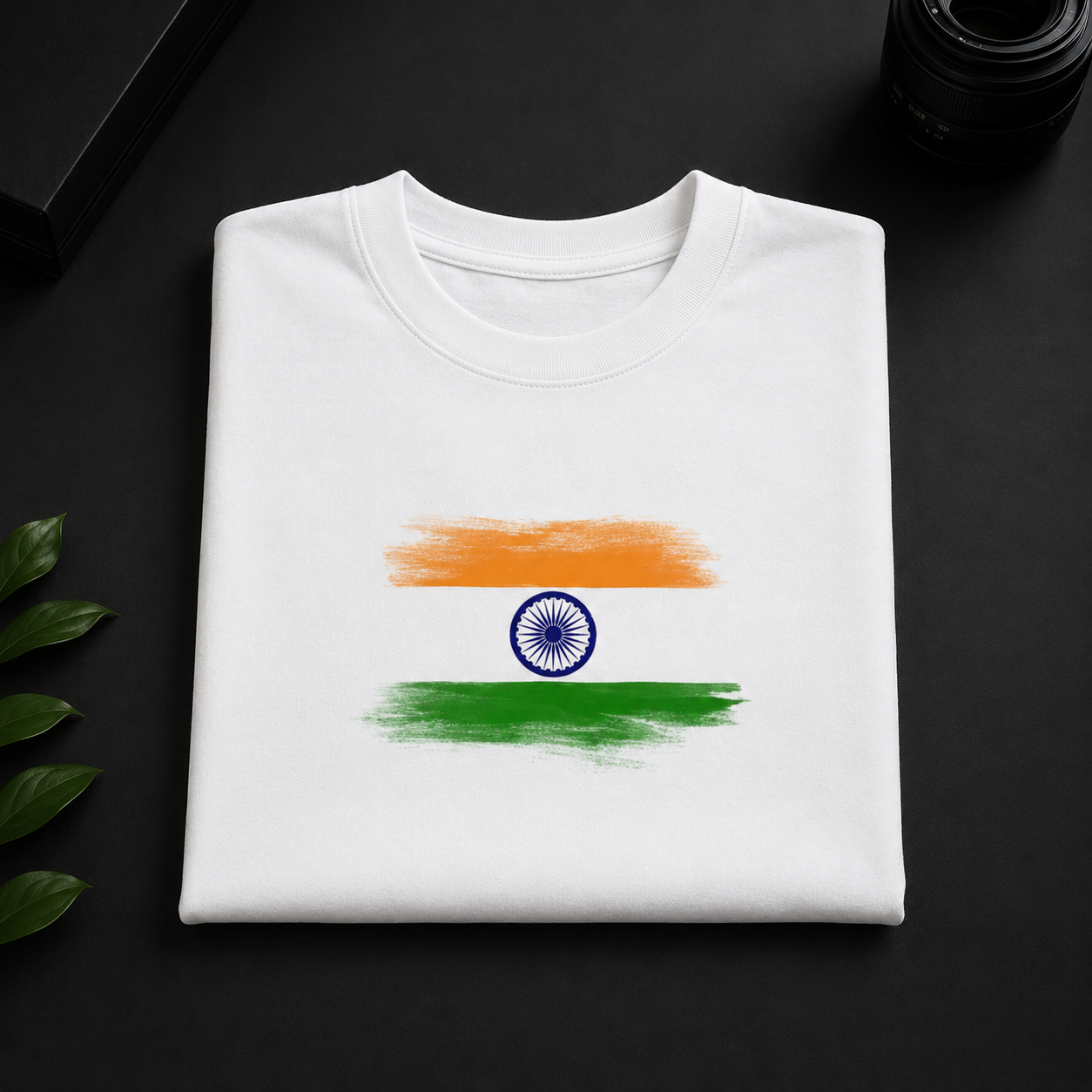 Indian Flag Brush Stroke T-Shirt – Minimal Patriot Edition
