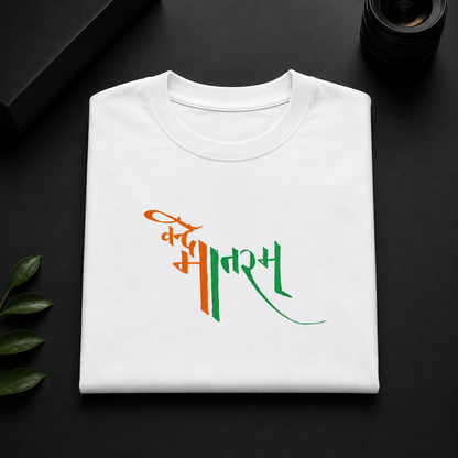 Vande Mataram Tricolor Calligraphy T-Shirt