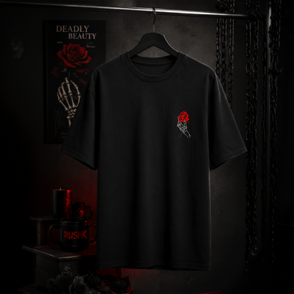 Crimson Rose Skeleton Hand T-Shirt | RUSHK